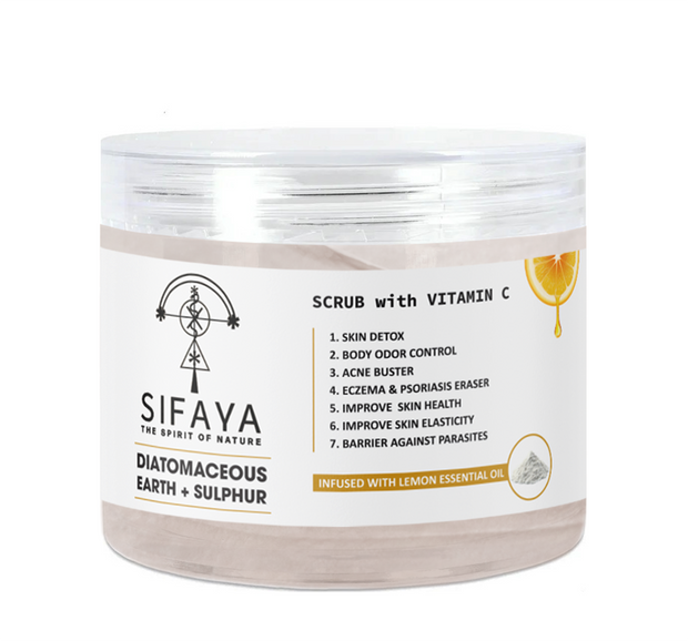 Diatomaceous earth + sulfur scrub